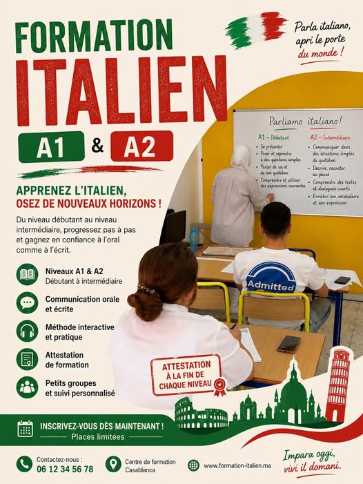 Flyer cours d'italien niveaux A1 et A2